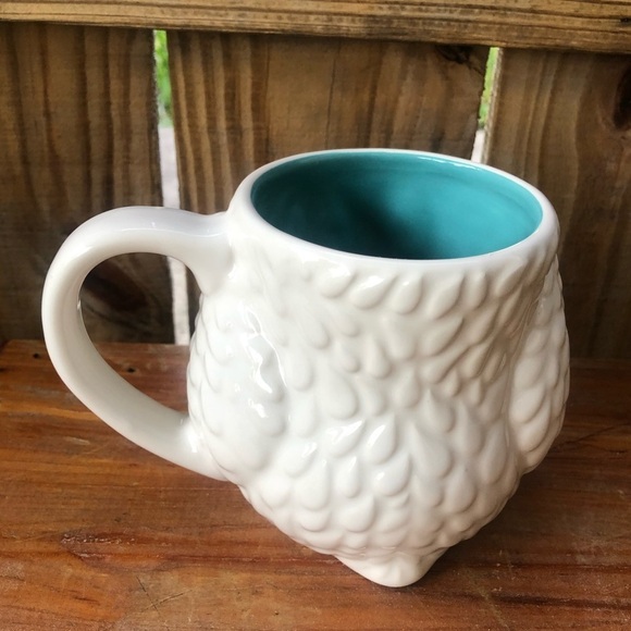 White Owl 3D Embossed Ceramic Coffee Mug Aqua Blue Inside - Picture 2 of 8